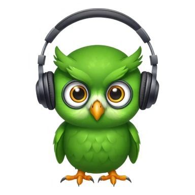 green pea wearing headphones in the style of the duolingo owl mascot with big eyes sticker