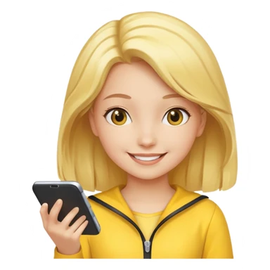 Девушка со светлыми волосами весёлая красивом костюме жёлтом сидит и планирует свое будущее  sticker