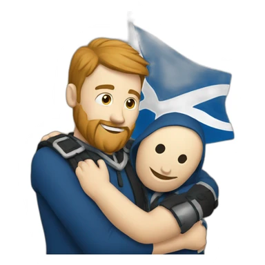 Scottish software engineers hugging with Scottish flag in background sticker