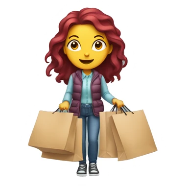 Long Burgundy haired girl, shopaholic, carrying a lot of shopping bags sticker