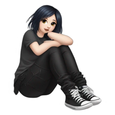 curvy emo girl sits on the floor черная юбка белые трусики рваные полосатые чулки sticker
