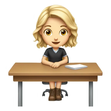 A white girl with a raised hand at a desk at school  sticker