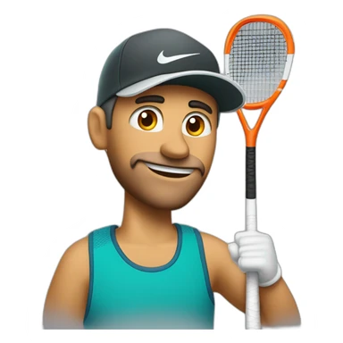 hombre de 40 años, con gorro de nike, ojos achinados, pelo en degradee, jugando al padel sticker