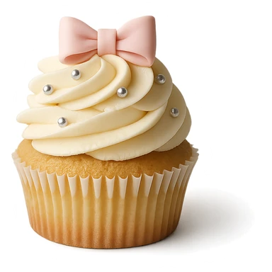 Change the icing to vanilla while keeping the realistic cupcake and accessories in a photorealistic style. Maintain transparent background. The style is photorealistic and realistic cupcake appearance. sticker