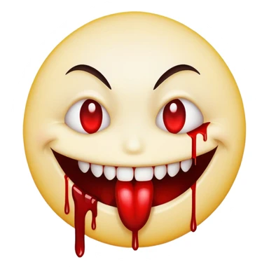 Smiley face emoji with evil grin and blood dripping from mouth and eyes sticker