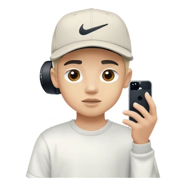 Light-skinned boy with Nike cap filming video with Iphone 15 pro phone sticker