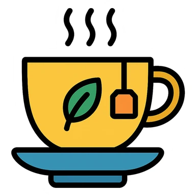 teacup with steam and subtle branding, clean lines ecommerce icon sticker