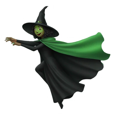 Flying green witch with black cape sticker