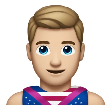 A muscular white man with half-slanted eyes hazel and brown hair style with a parting on the left side holding the bisexual flag sticker