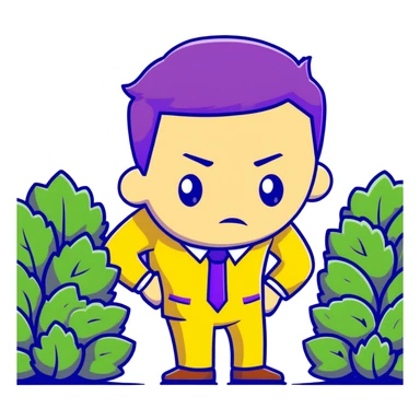 Man in a yellow suit looking suspicious while hiding in a bush, shifty eyes sticker
