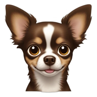dark brown longhaired chihuahua with baby-face sticker