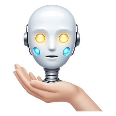 White skin hand holding a glowing AI core sticker
