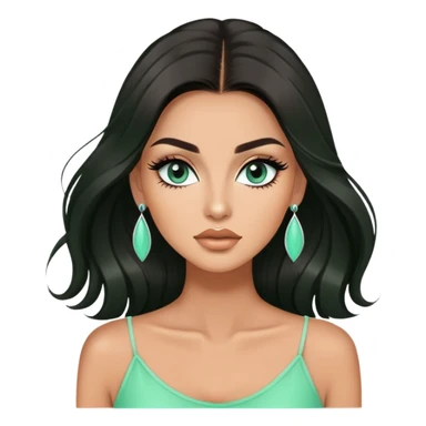 glamorous white fashion model wearing mint green top, with dramatic long eyelashes sticker