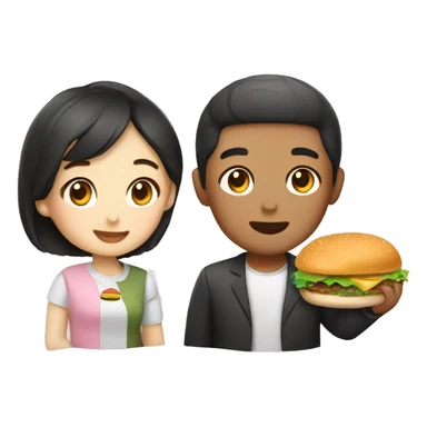 Korean couple with a burger sticker