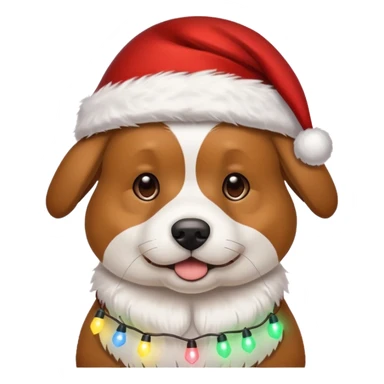 dog wearing Santa hat and Christmas lights sticker
