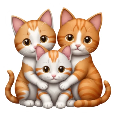 3 kittens cuddling together all different colours, the first one is grey and white, the second is ginger and white and the third is brown tabby and white sticker