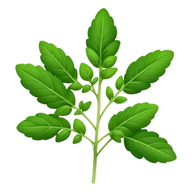 Cinematic Realistic Oregano Emoji, Bold and aromatic, with dark green leaves that radiate flavor and warmth. The plant’s rounded leaves create a lush, hearty growth, while the distinct scent invites comfort and coziness. Soft glowing outline, capturing the essence of bold flavor and herbal richness in a sprig of oregano! sticker