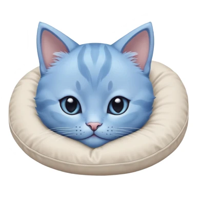 Close-up of a beautiful blue kitten's face with oversized paws resting on a pillow. The bottom of the pillow is cropped, and it's only partially visible. Minimalist design with very few details, focusing on the kitten's cute expression and large paws sticker