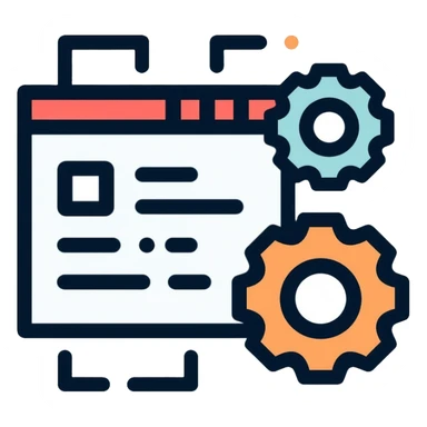 Software development icon with code brackets and gears sticker