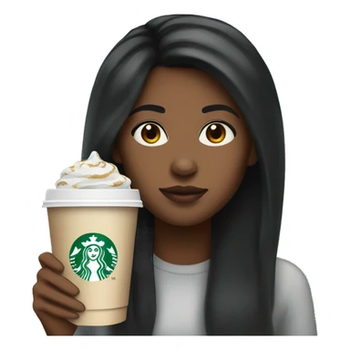 African American girl with straight black hair holding Starbucks sticker