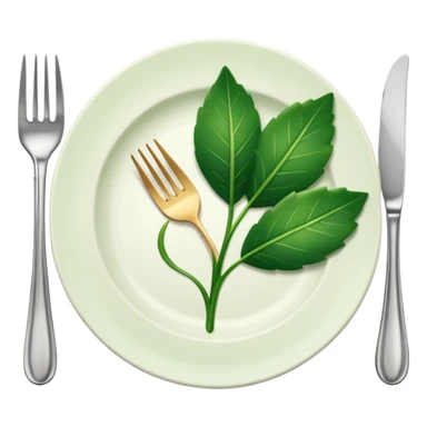 plate with a green leaf and fork sticker