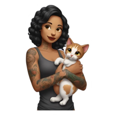 tattooed woman with a baby cat in her hand sticker