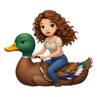 cute woman long curly brown hair tattoos riding duck through pond sticker