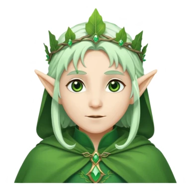 Forest Elf – elegant green-skinned elf with leaf crown and cloak, white hair sticker