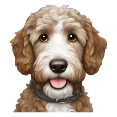 dark gray brown golden doodle with white patch on chest sticker