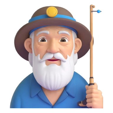 old fisherman with weathered face and fishing hat sticker