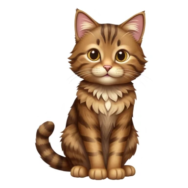 cinematic-[brown tabby cat]-realistic-full-body-sitting-emoji,-tail-curled-playfully-around-its-paws,-head-tilted-dramatically,-scruffy-[tabby]-fur,-simplified-yet-realistic-adorable-features,-highly-detailed,-glowing-with-an-almost-sarcastic-glow sticker