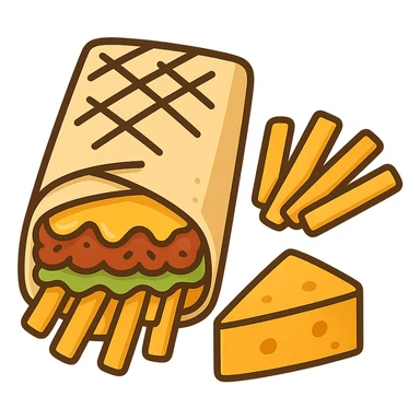 flat toon style French tacos, grilled wrap with fillings, cheese, and fries sticker