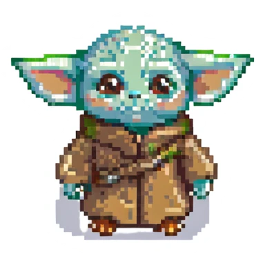 baby yoda, pixel art style sticker