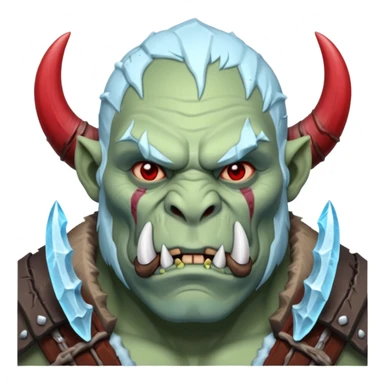 Fantasy orc emoji portrait, tusks covered with ice and crimson frost cracks, cold predator expression, winter hunt atmosphere, minimal clean emoji design, male/female variant
 sticker
