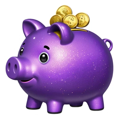 money in a glitter purple piggy bank sticker