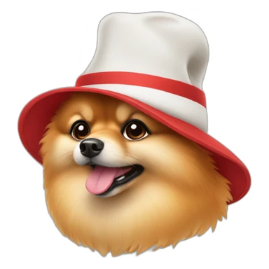 a pomeranian in a red hat sticker