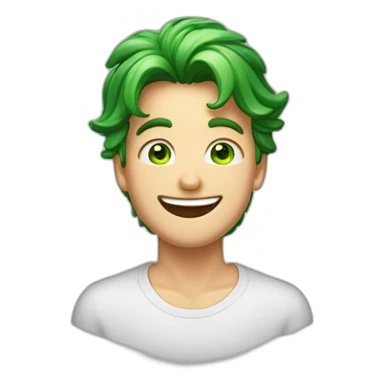 Imagine a jovial young man with slightly long hair, sparkling green eyes, and a fair complexion that reflects an expression of pure joy. His face lit up by a contagious smile, this em sticker