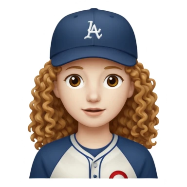 long hair light brown curly pale skin and a baseball hat sticker