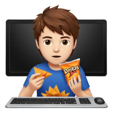 A white boy with messy brown hair eating Doritos while gaming on computer  sticker