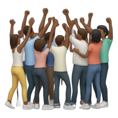 group of people celebrating with their backs to each other with their hands raised sticker