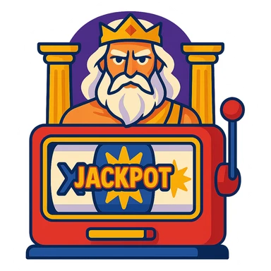 Slot machine emoji inspired by Gates of Olympus showing Zeus, ancient Greek pillars, and a glowing jackpot sticker