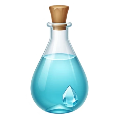 a crystal vial containing a cyan teardrop-shaped stone sticker