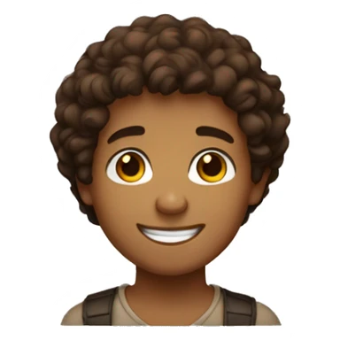 brown boy with short curly brown hair with brown eyes and a big smile sticker