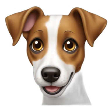 brown and white jack russell with a suprised face sticker