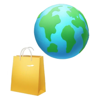 Globe with a shopping bag and an open window sticker