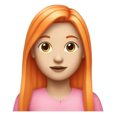 white girl with orange long hair and orange bangs wearing pink sticker