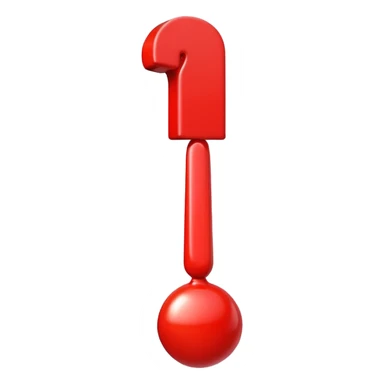 A bright red exclamation mark emoji, glossy, 3D, cartoon style, vibrant colors, smooth shading, simple background, iOS emoji style, high detail, cute and expressive
 sticker