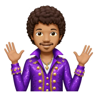 Jimi Hendrix with dark brown hair, purple sequin outfit sticker