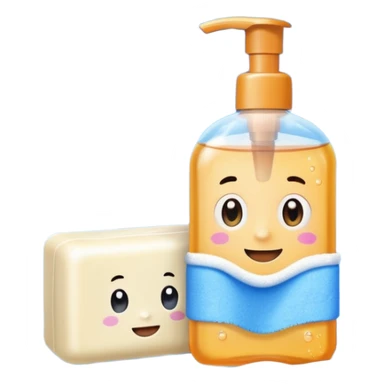 Soap, washcloth and kids shampoo sticker