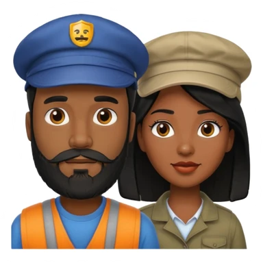 Couple emoji -WHITE with man with beardwith cap on and BLACK FEMALEwith mid length black sticker